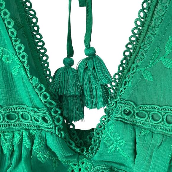 Tularosa A Line Above Green Eyelet Mini Ruffle Dress size small - Picture 5 of 9